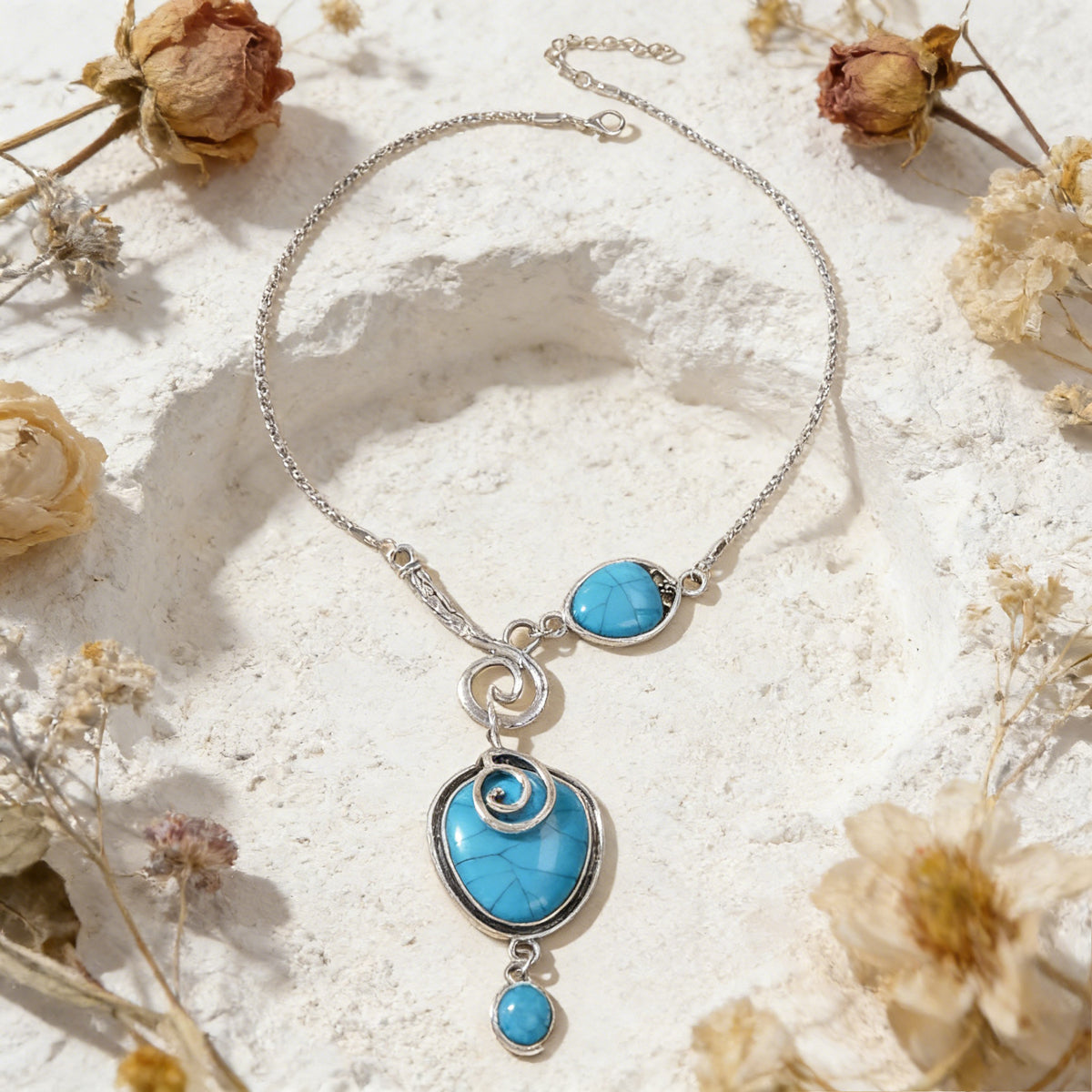 Turquoise Statement Pendant Necklace Antique Silver Jewelry-1