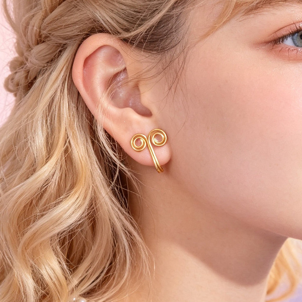 2pcs Simple Gold Double Spiral Ear Cuff No Piercing Circle Ring Ear Clip Earring-1