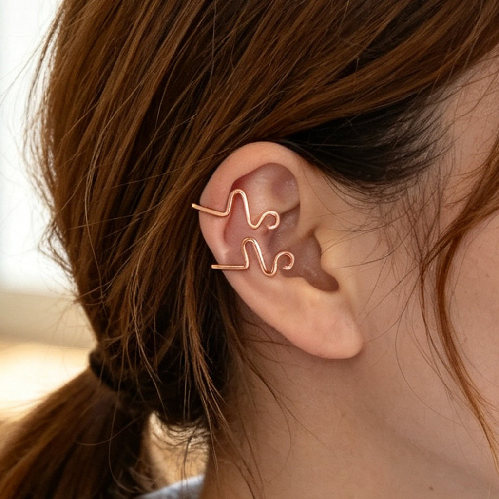 2pcs Rose Gold Wave Ear Cuff No Piercing Dainty Cartilage Ear Clip Jewellery-1