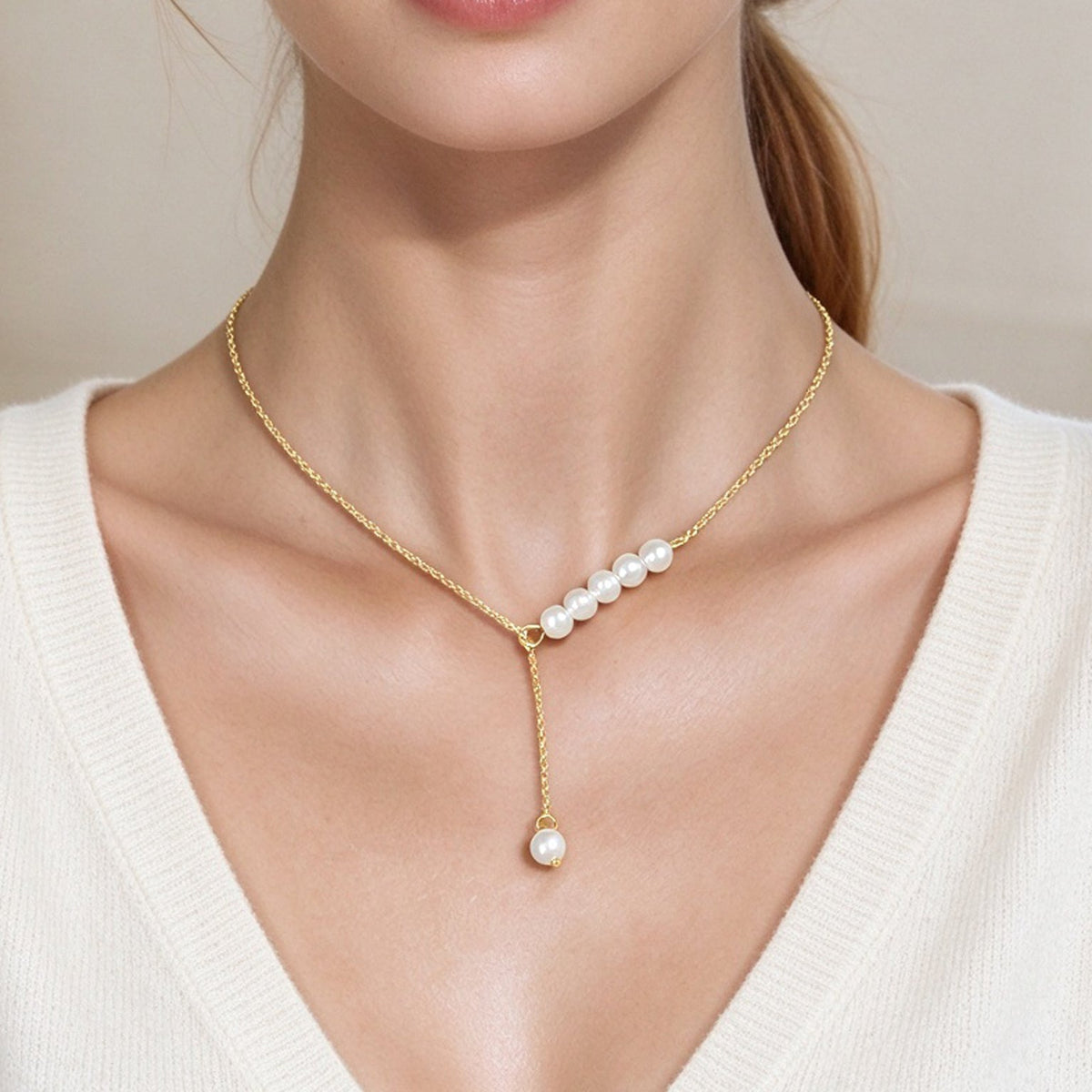 French style Gold Silver Y Shape Adjustable Necklace Officework Dating Accessory