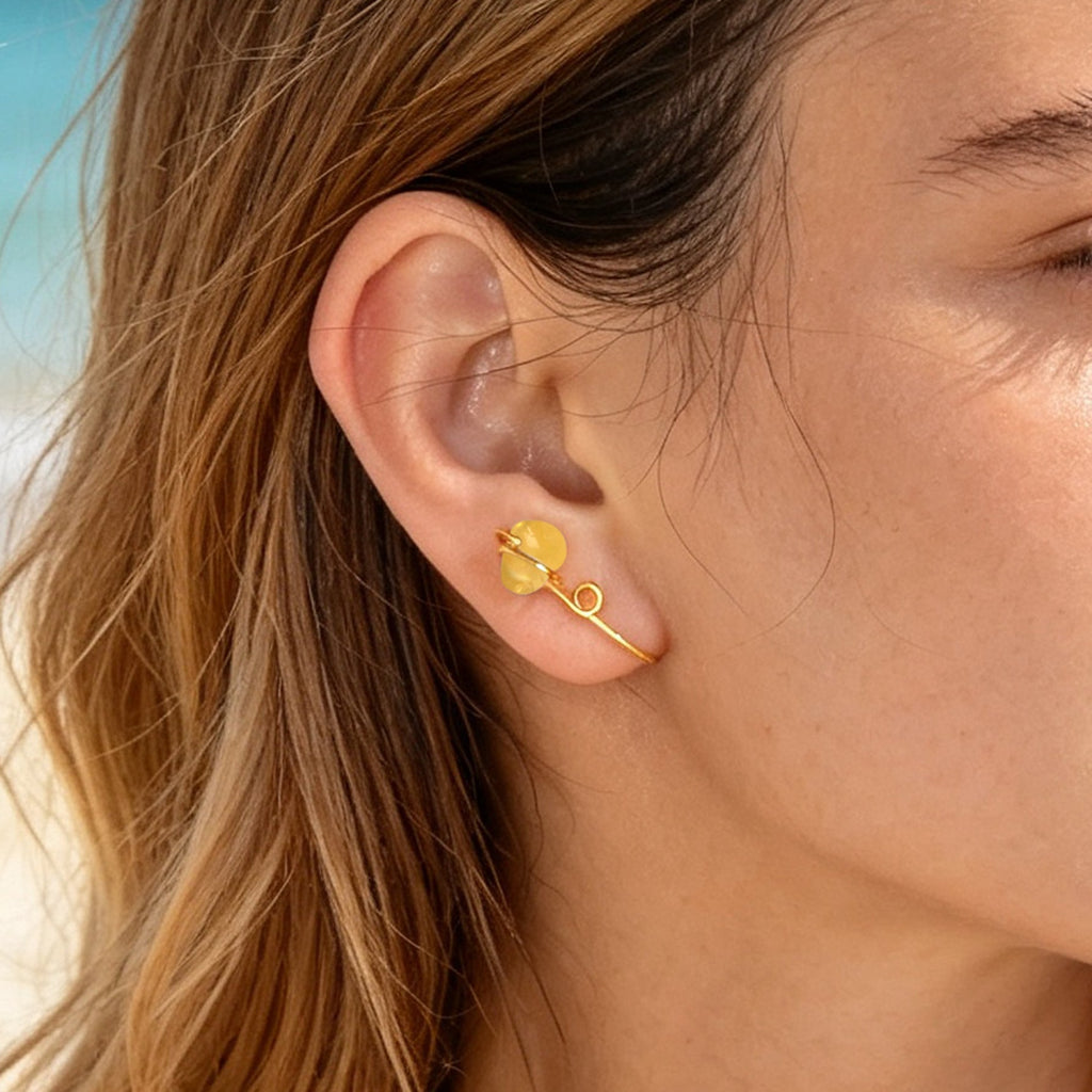 2pcs Minimalist Yellow Crystal Gold Ear Cuff Chic No Piercing Cartilage Ear Clip-1