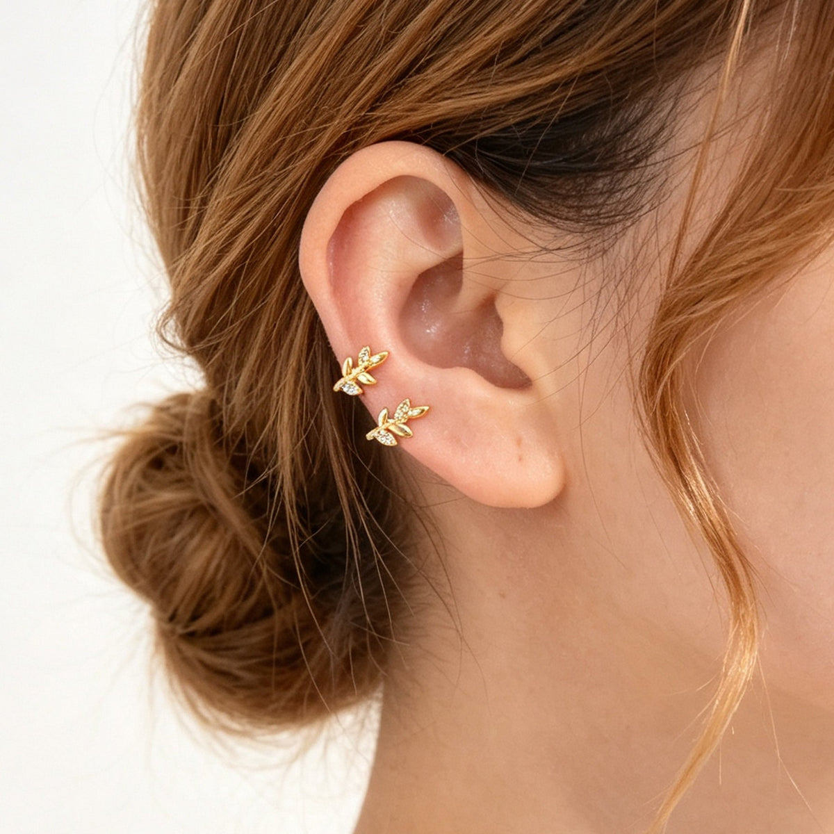 2pcs Gold Wheat Leaf Ear Cuff Women No Piercing Crystal Cartilage Clip Jewelry-1