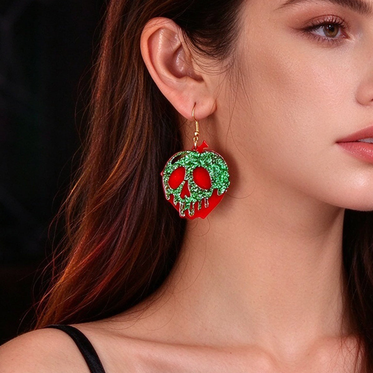 Halloween Gothic Red Green Glitter Skull Dangle Hook Earrings Cosplay Jewellery-1