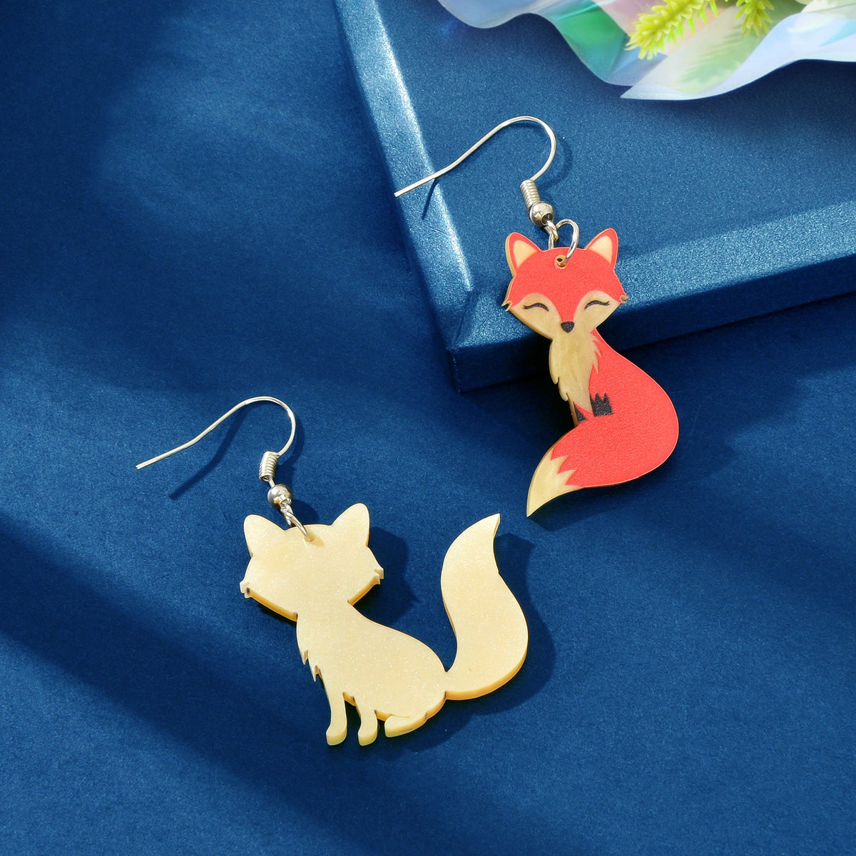Asymmetrical Acrylic Animal Cute Red Fox Dangle Earrings Party Holiday Jewellery-2