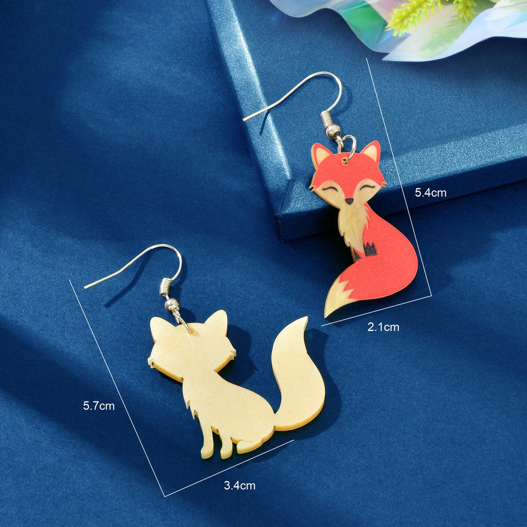 Asymmetrical Acrylic Animal Cute Red Fox Dangle Earrings Party Holiday Jewellery-3