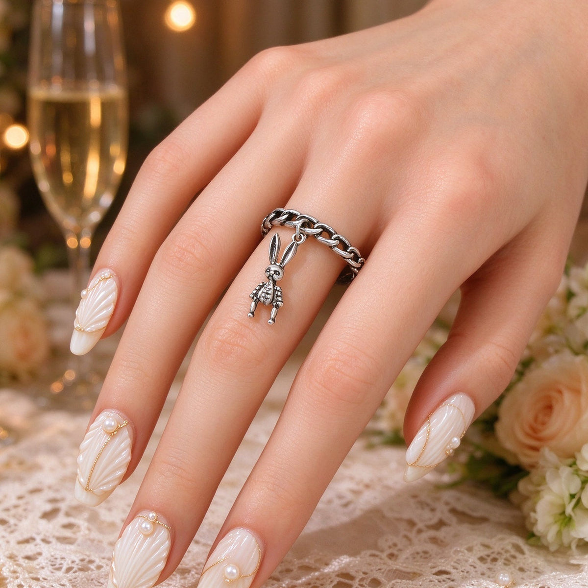 Gothic Antique Silver Skull Rabbit Open Finger Ring Halloween Hip Hop Jewellery-0