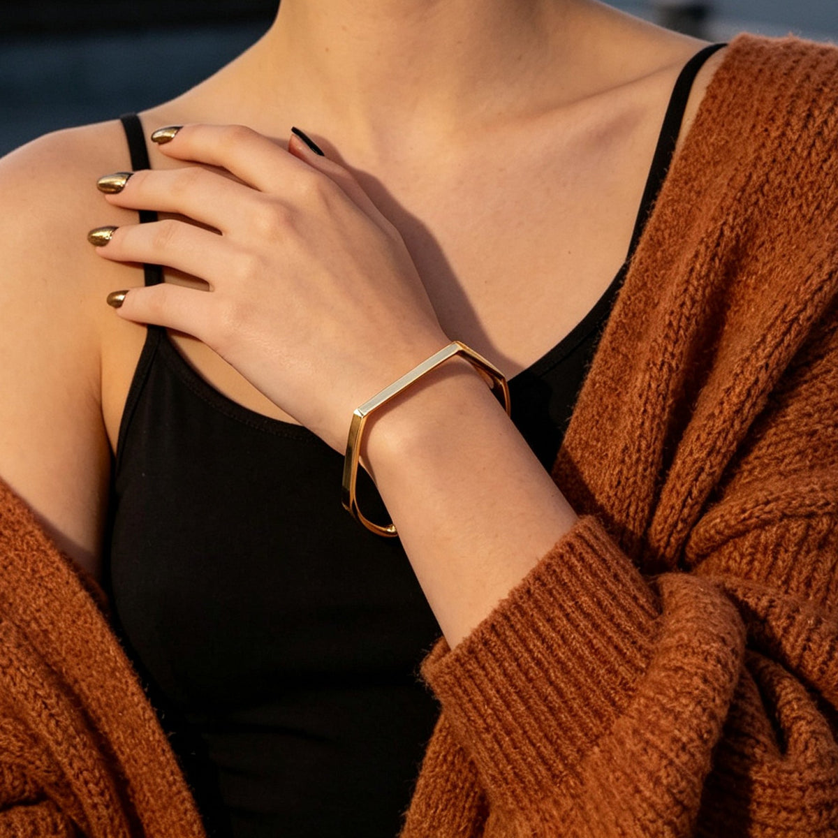 Minimalist Geometric Metal Open Cuff Bangle Modern Daily Officework Jewellery-0