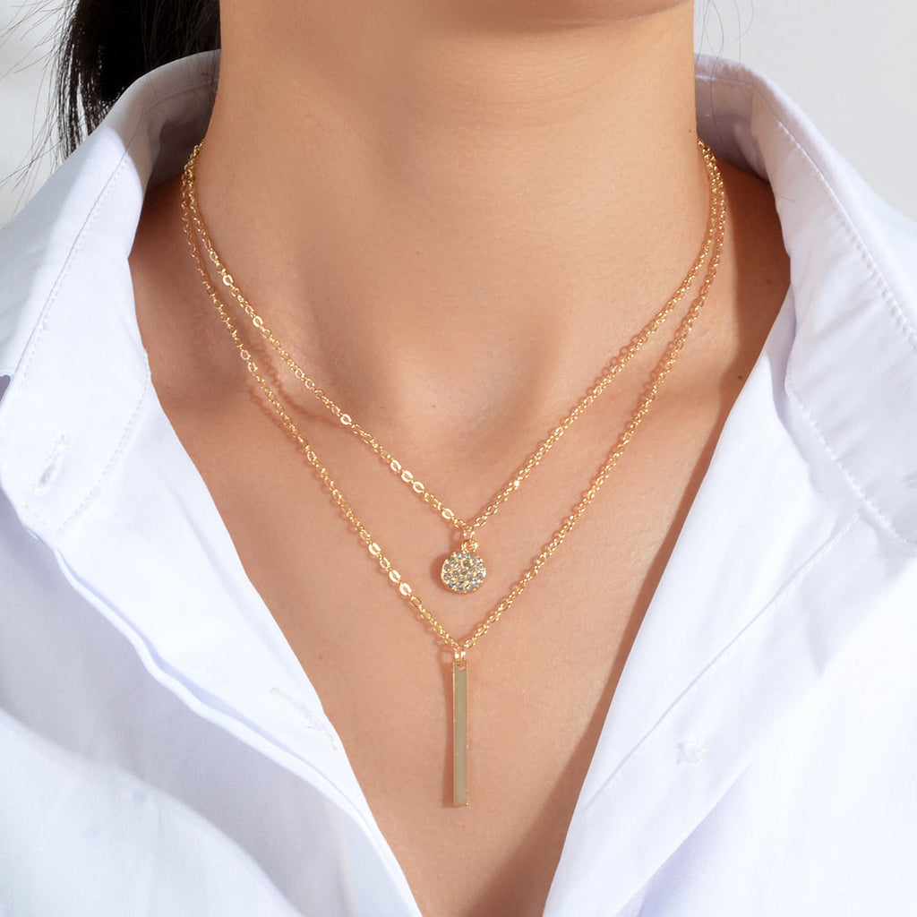 AU Local Double Layer Chain Round Charm Bar Drop Necklace Choker Party Jewellery-0