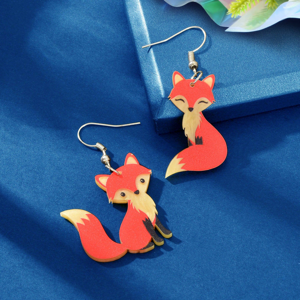 Asymmetrical Acrylic Animal Cute Red Fox Dangle Earrings Party Holiday Jewellery-4