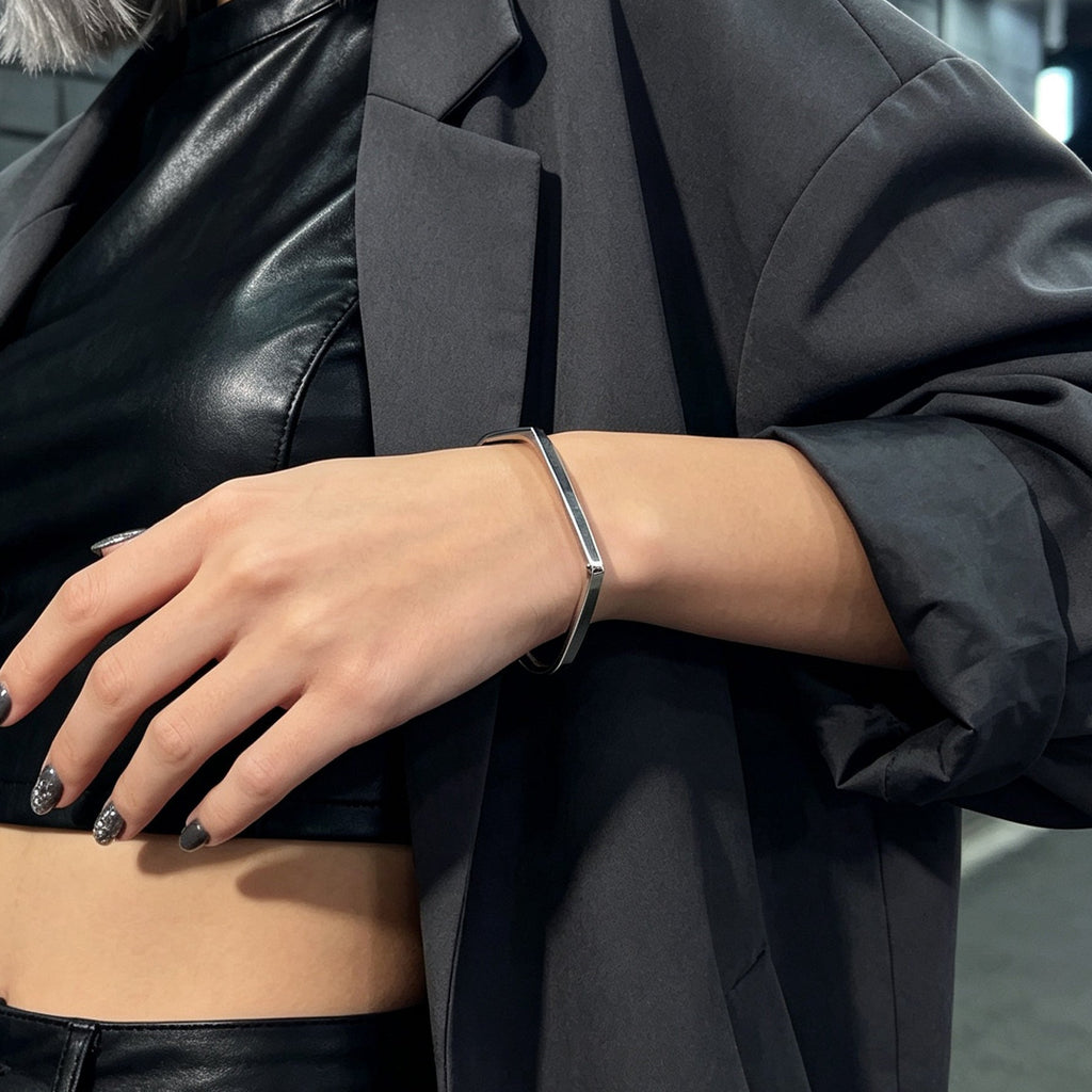 Minimalist Geometric Metal Open Cuff Bangle Modern Daily Officework Jewellery-3