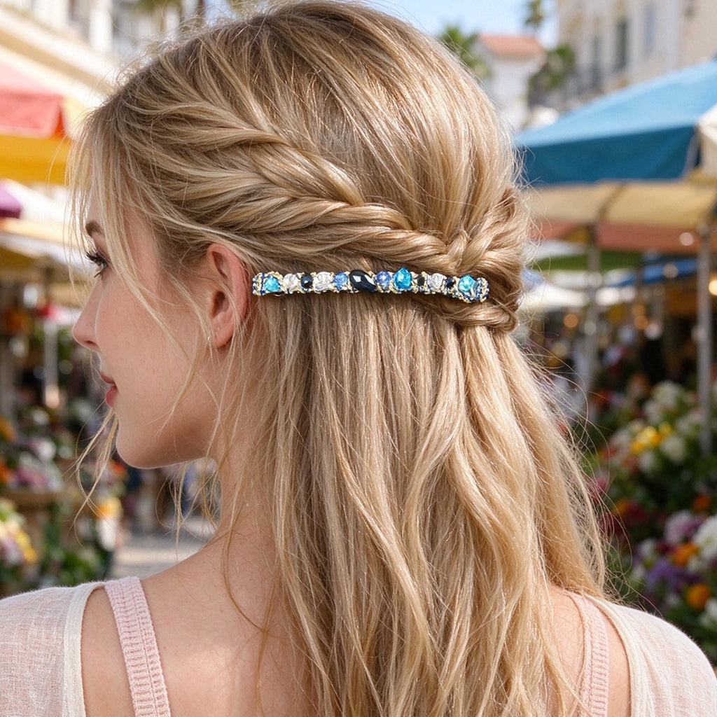 Retro Multicolour Resin Beads Long Hair Clip Beach Vacation Party Hair Accessory-3
