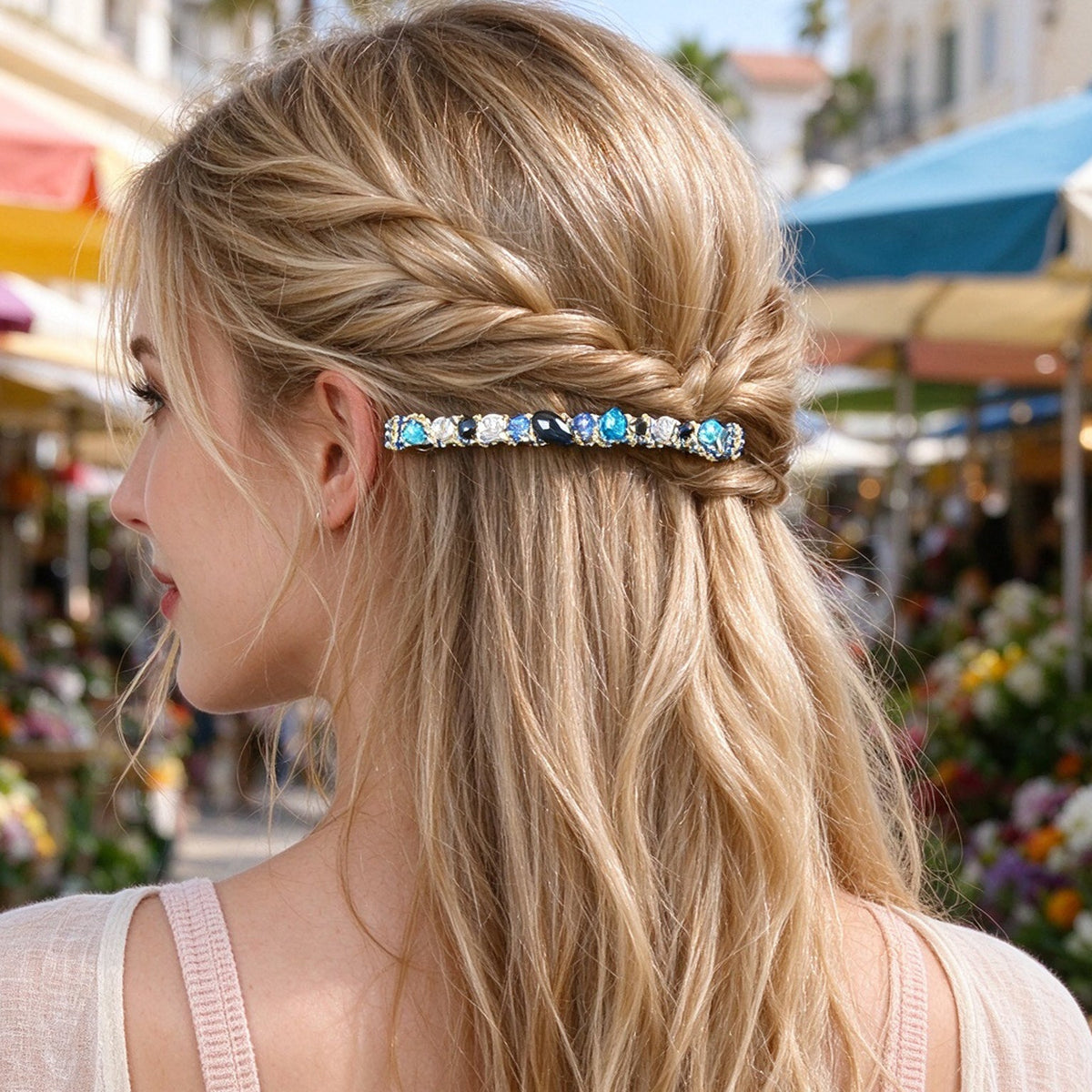 Retro Multicolour Resin Beads Long Hair Clip Beach Vacation Party Hair Accessory-3