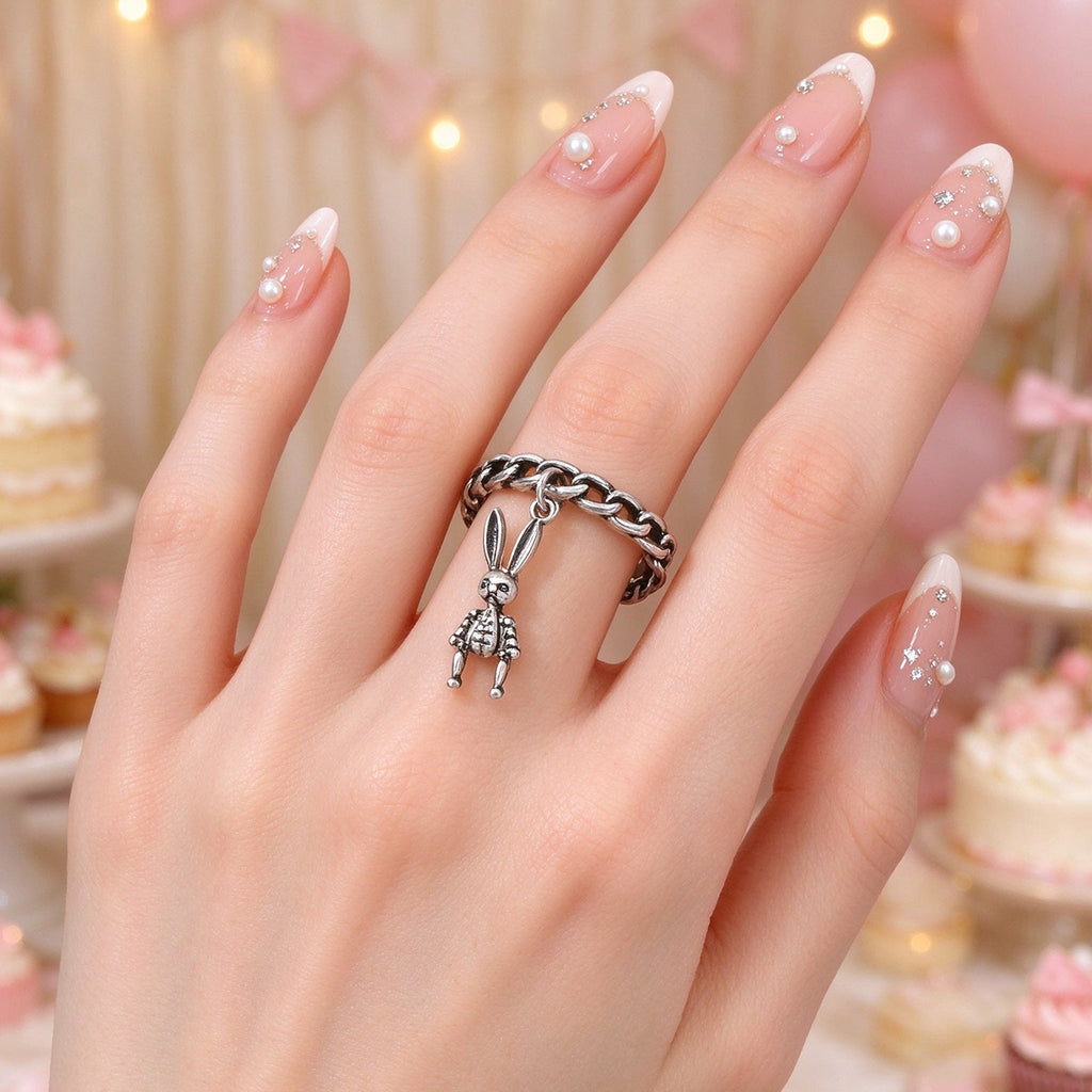 Gothic Antique Silver Skull Rabbit Open Finger Ring Halloween Hip Hop Jewellery-1