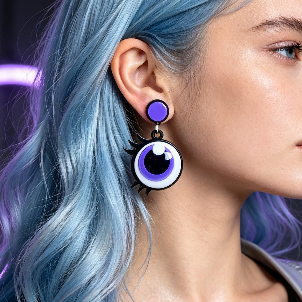 Fun Cartoon Purple Big Eye Acrylic Dangle Earrings Y2K Halloween Party Jewellery-0