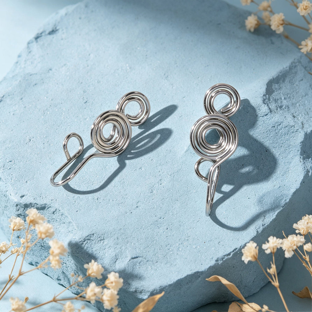2pcs Silver Spiral Ear Cuff Women No Piercing Delicate Circle Cartilage Earrings-1