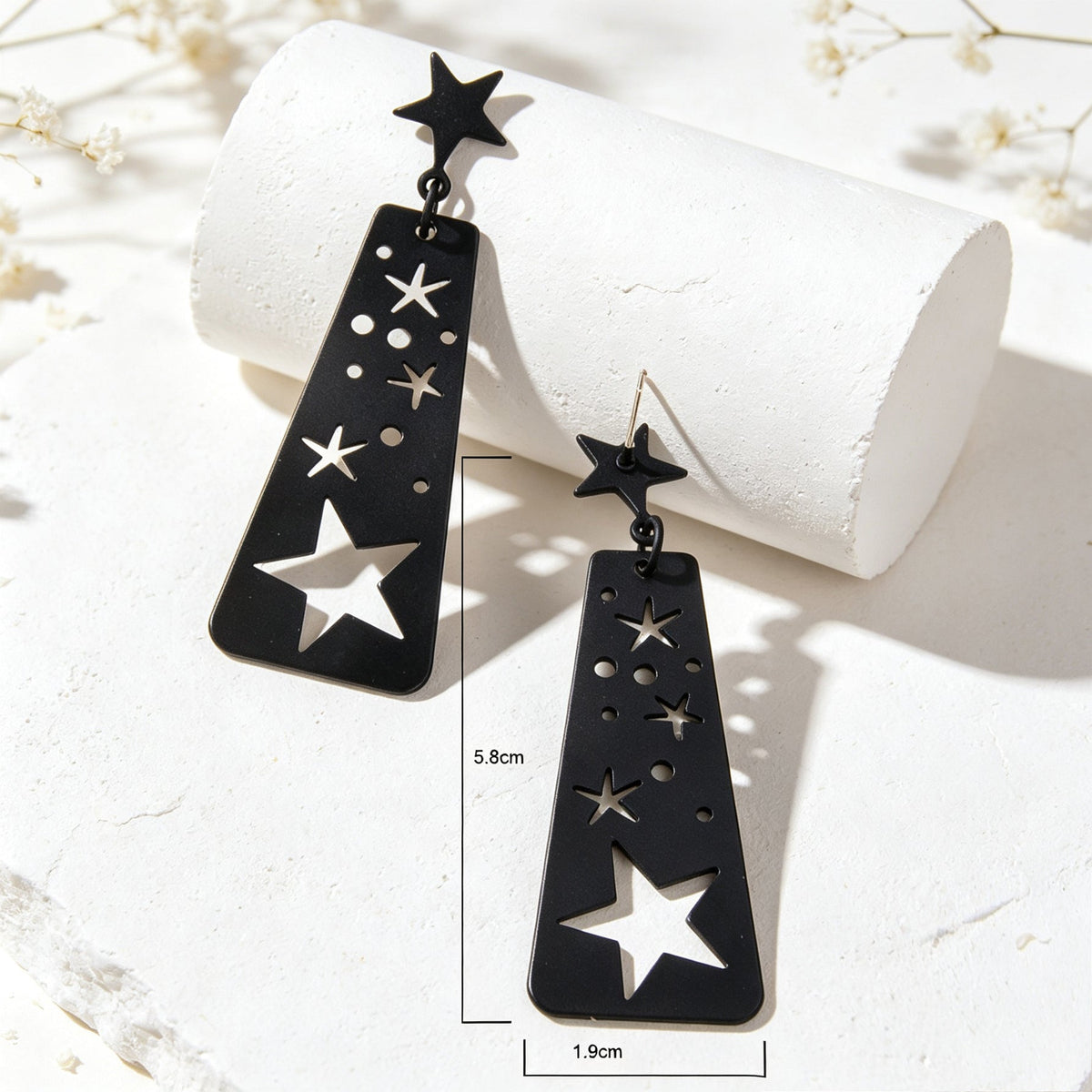 Creative Jewelry Party Black Hollow Star Trapezoid Geometric Long Dangle Earring-1