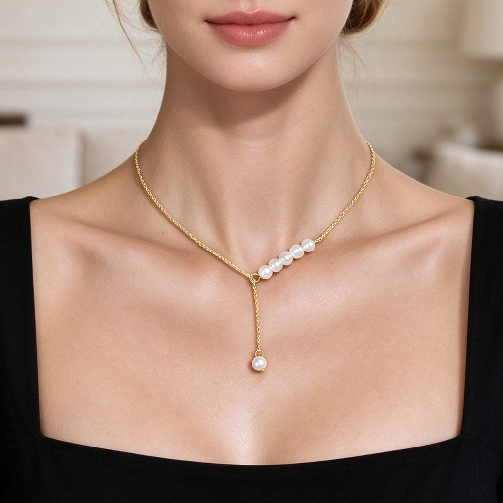 French style Gold Silver Y Shape Adjustable Necklace Officework Dating Accessory-2