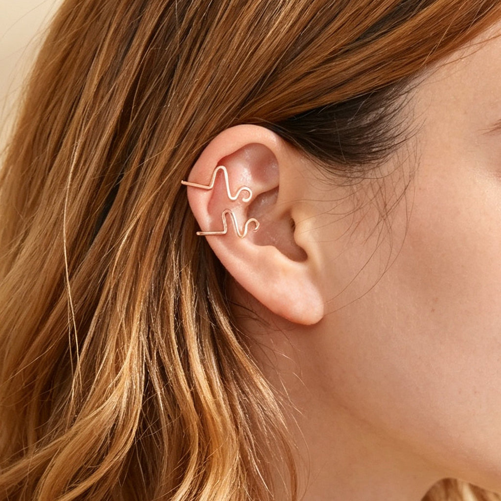 2pcs Rose Gold Wave Ear Cuff No Piercing Dainty Cartilage Ear Clip Jewellery-0