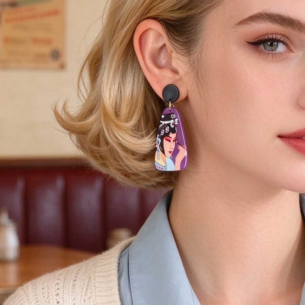 Multicolour Peking Opera Figure Acrylic Dangle Earrings Retro Statement Jewelry-1