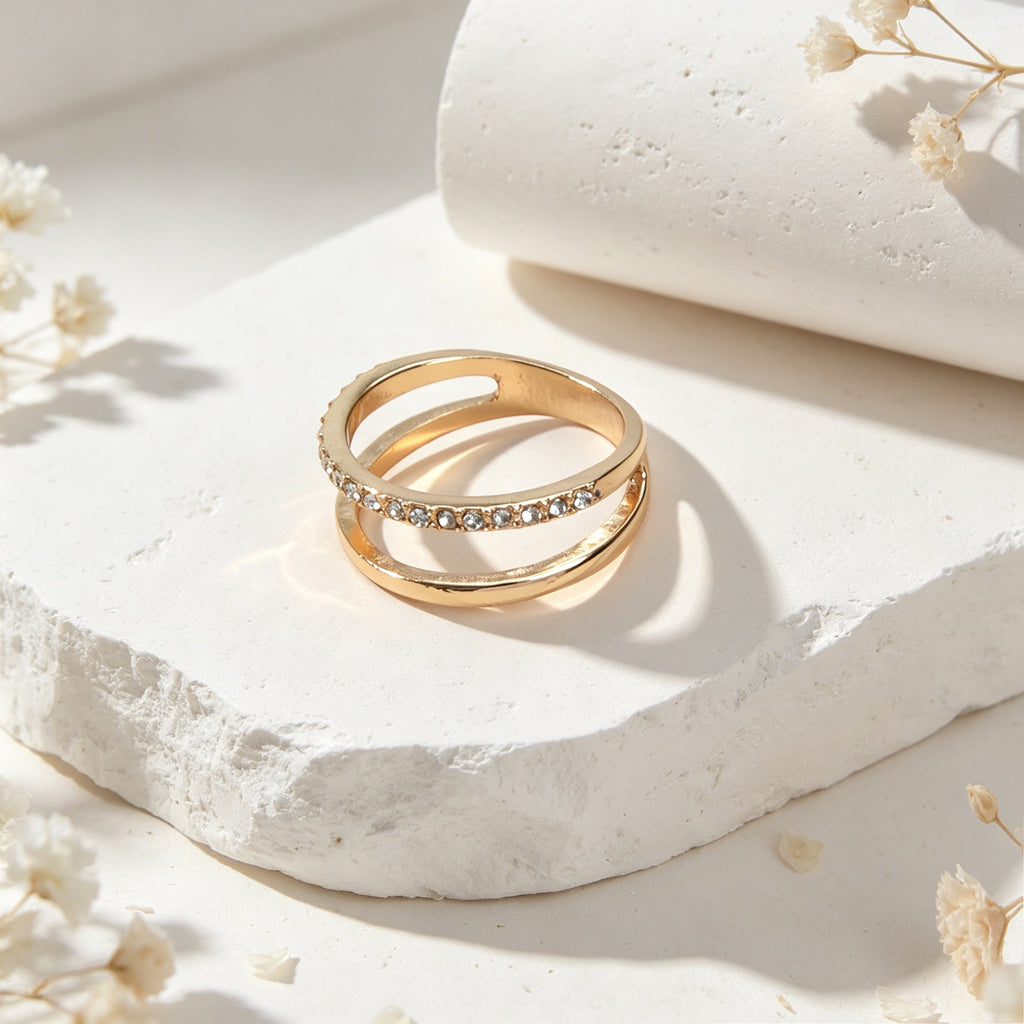 Shiny Rhinestone Gold Layered Finger Rings Daily Office Festival Jewellery Gift-1