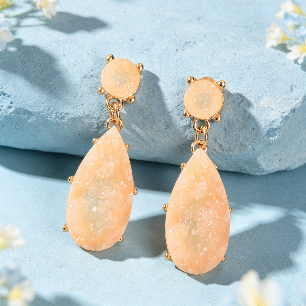 Banquet Party French style Champagne Faux Gemstones Water Drop Dangle Earrings-1