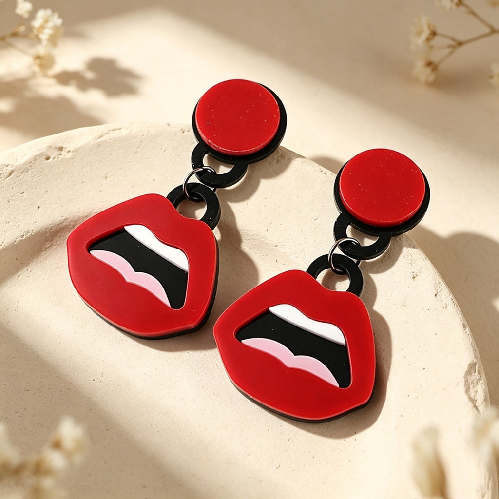 Unique Red Lips Acrylic Dangle Earrings Punk Halloween Party Statement Jewellery-1