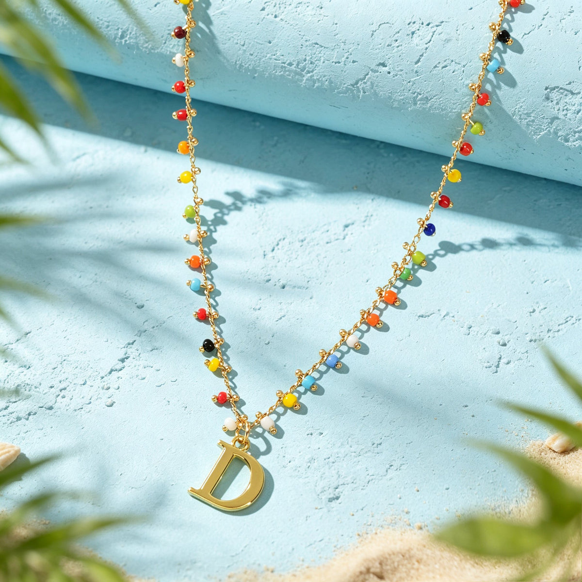 Colorful Beaded Initial Letter D Necklace Bohemian Beach Vacation Jewellery Gift-1
