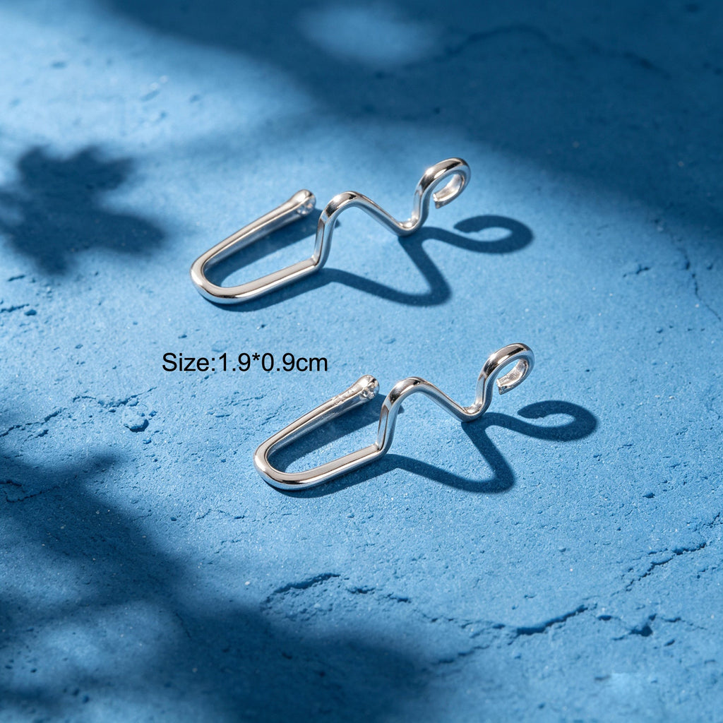 2pcs Silver Alloy Ear Cuff No Piercing Earrings Unique EKG Wave Cartilage Clip-1