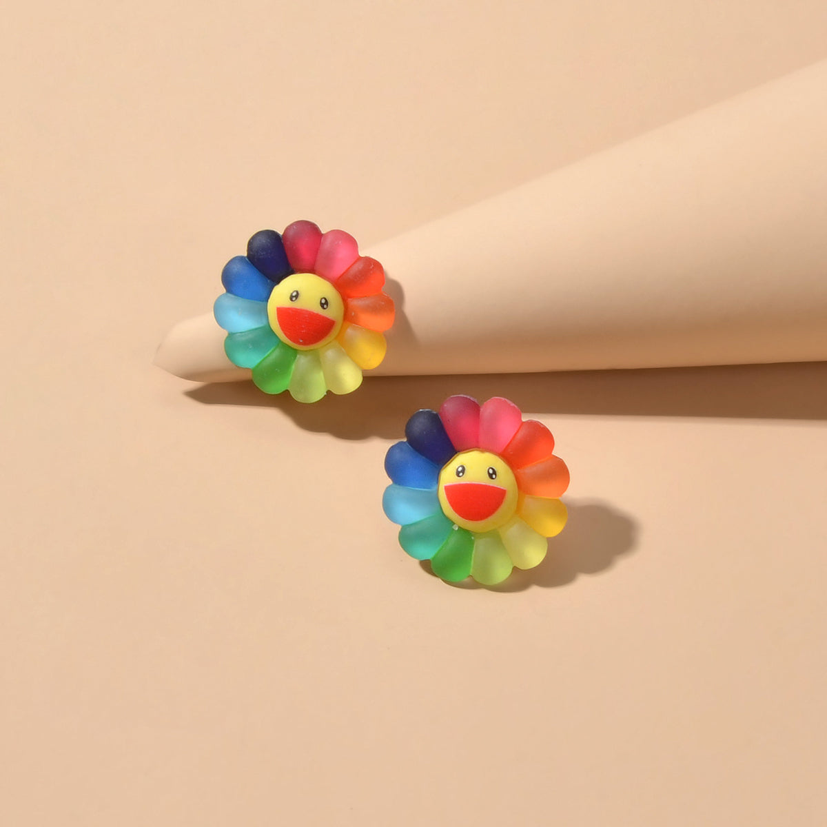 Cute Colourful Flower Acrylic Smile Face Stud Earrings Girlfriend Lover Y2k Gift