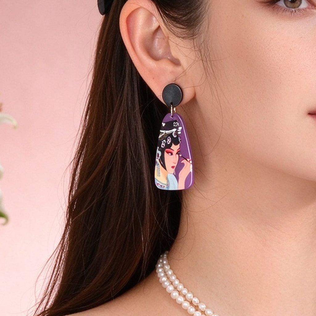 Multicolour Peking Opera Figure Acrylic Dangle Earrings Retro Statement Jewelry-2