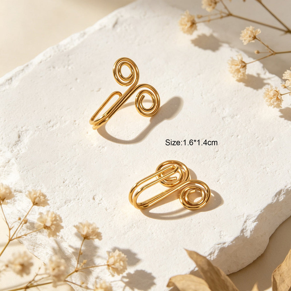 2pcs Simple Gold Double Spiral Ear Cuff No Piercing Circle Ring Ear Clip Earring-3