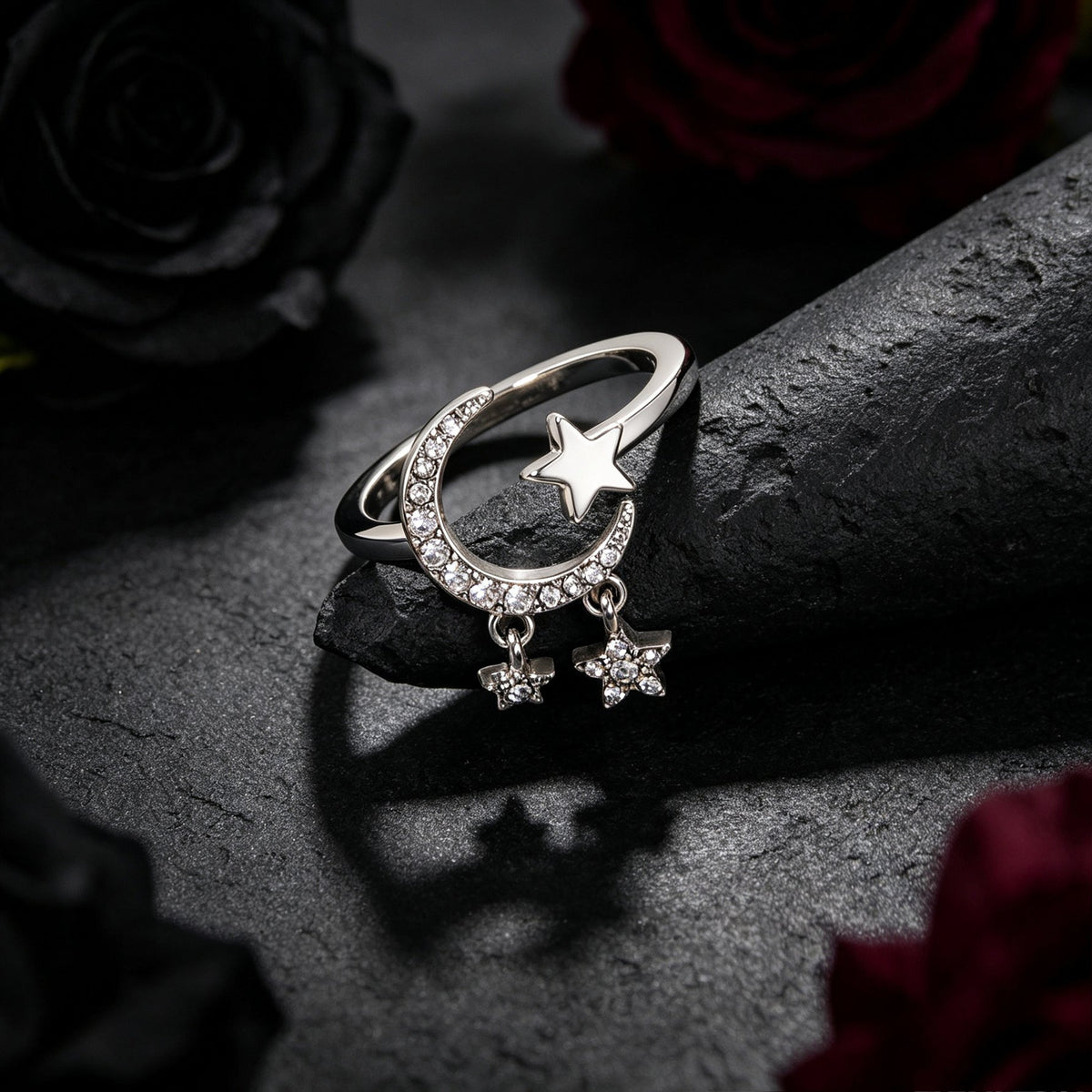 Glitter Rhinestone Silver Star Moon Finger Ring Engagement Wedding Jewelry Gift-2