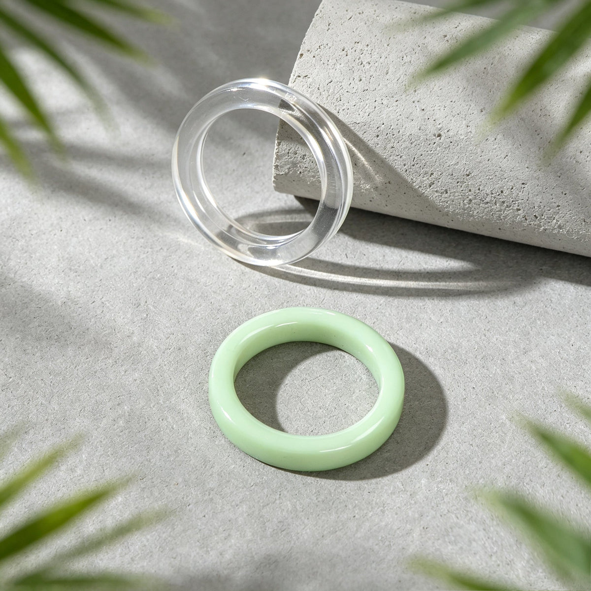 2pcs Green Clear Resin Stackable Finger Rings Set Summer Beach Vacation Jewelry-2