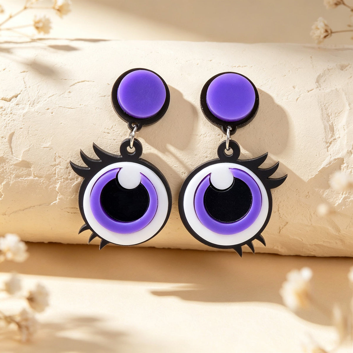 Fun Cartoon Purple Big Eye Acrylic Dangle Earrings Y2K Halloween Party Jewellery-2