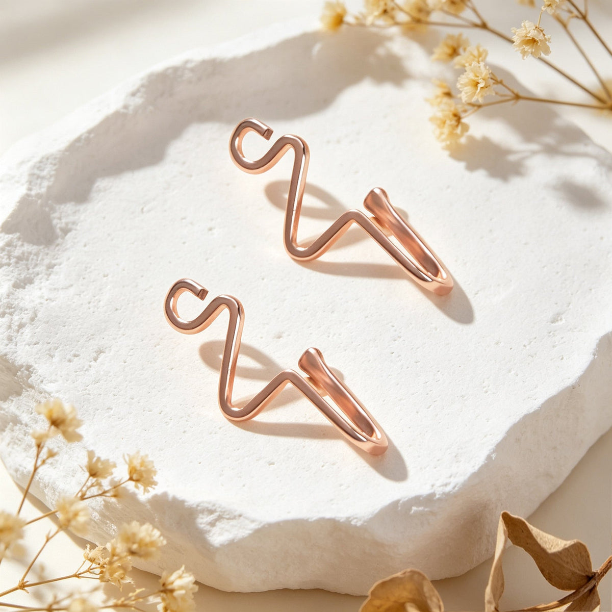 2pcs Rose Gold Wave Ear Cuff No Piercing Dainty Cartilage Ear Clip Jewellery-2