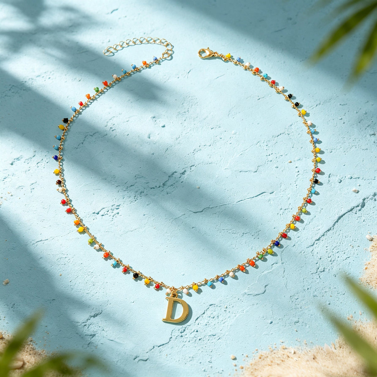 Colorful Beaded Initial Letter D Necklace Bohemian Beach Vacation Jewellery Gift-2