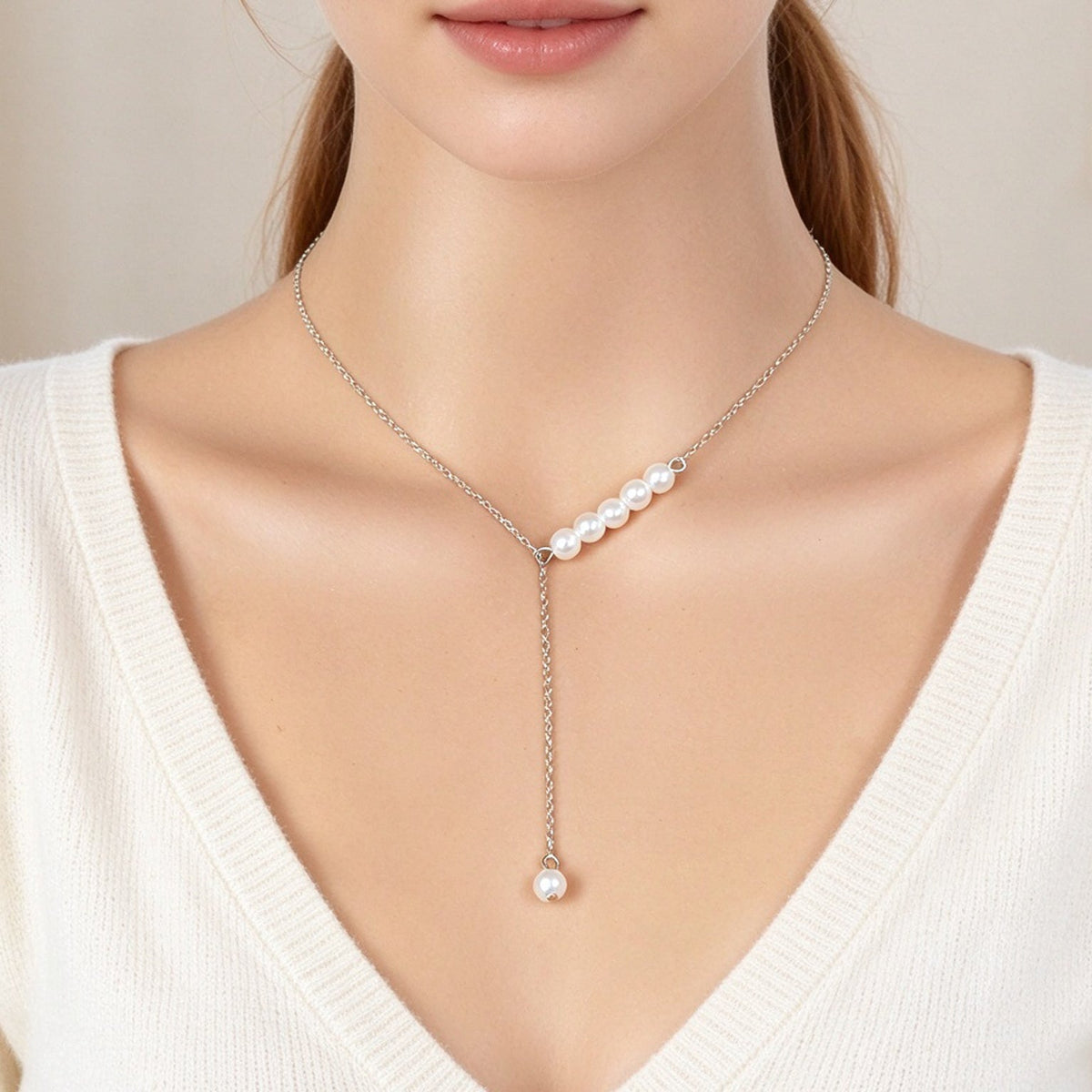 French style Gold Silver Y Shape Adjustable Necklace Officework Dating Accessory-3