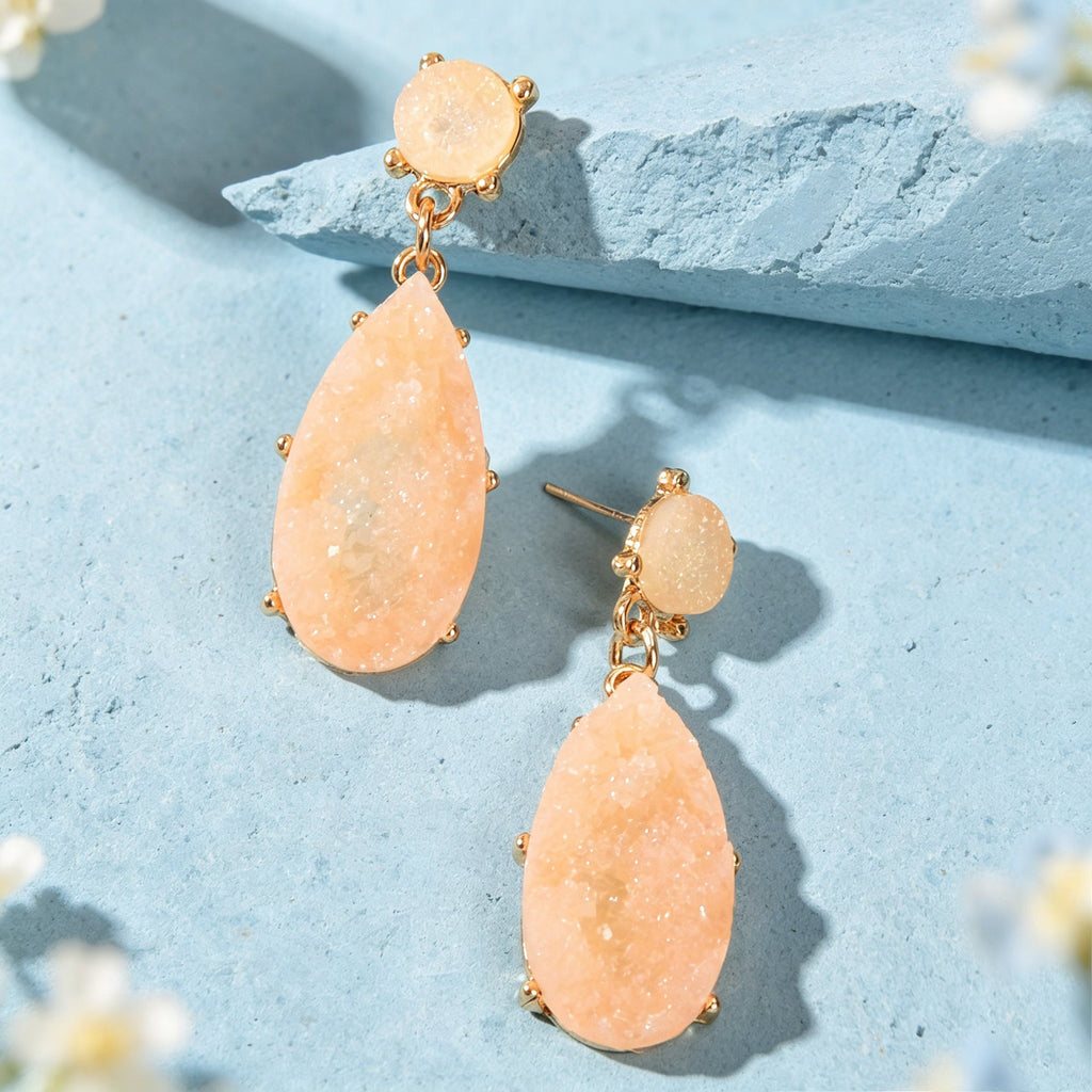 Banquet Party French style Champagne Faux Gemstones Water Drop Dangle Earrings-2
