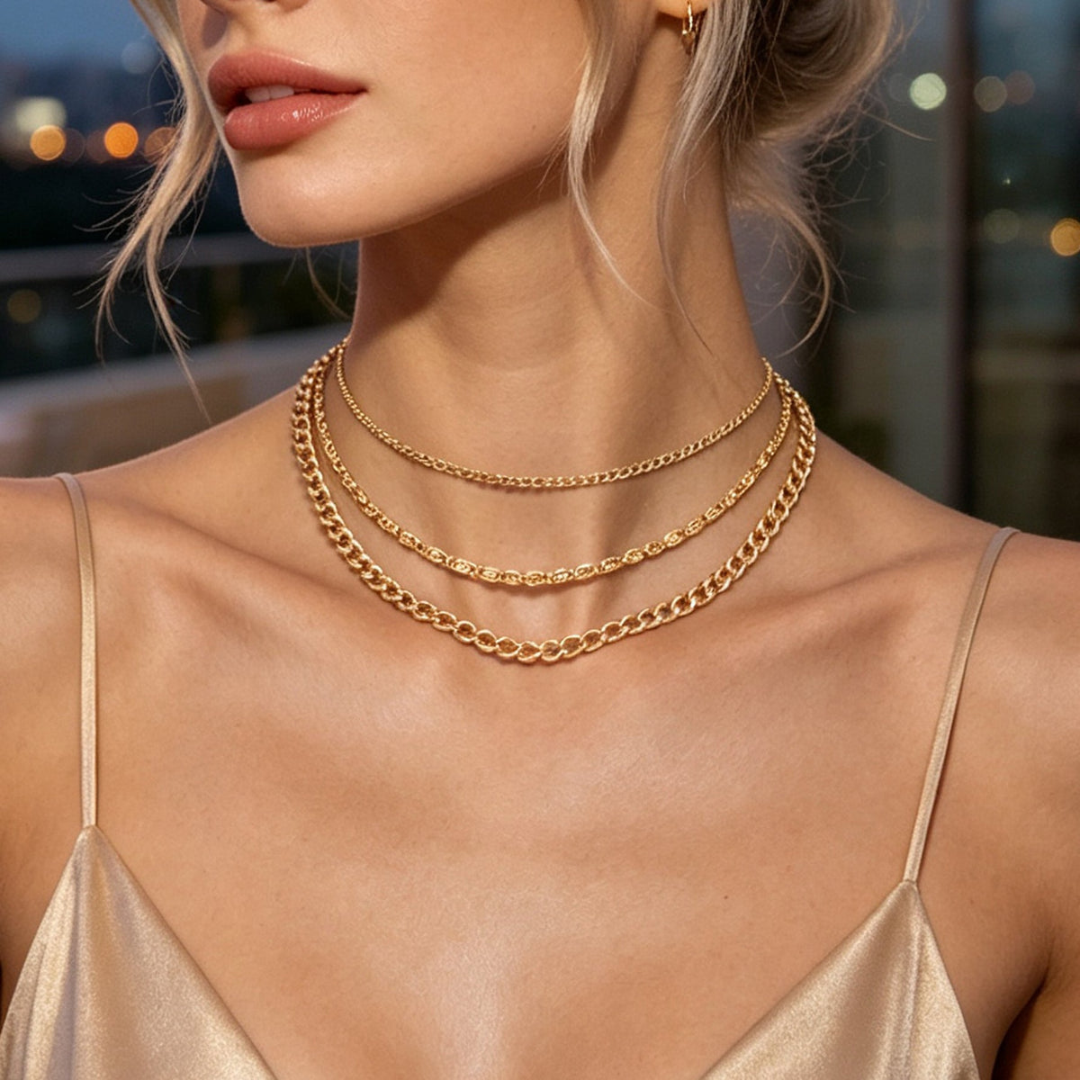 3pcs Layered Collar Necklaces Cuban Geometric Chain Simple Daily Party Jewellery-1