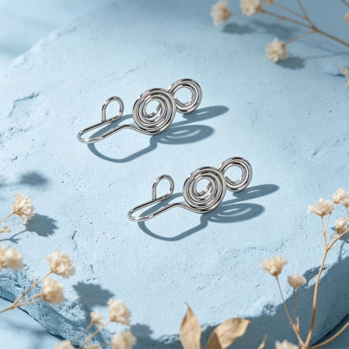 2pcs Silver Spiral Ear Cuff Women No Piercing Delicate Circle Cartilage Earrings