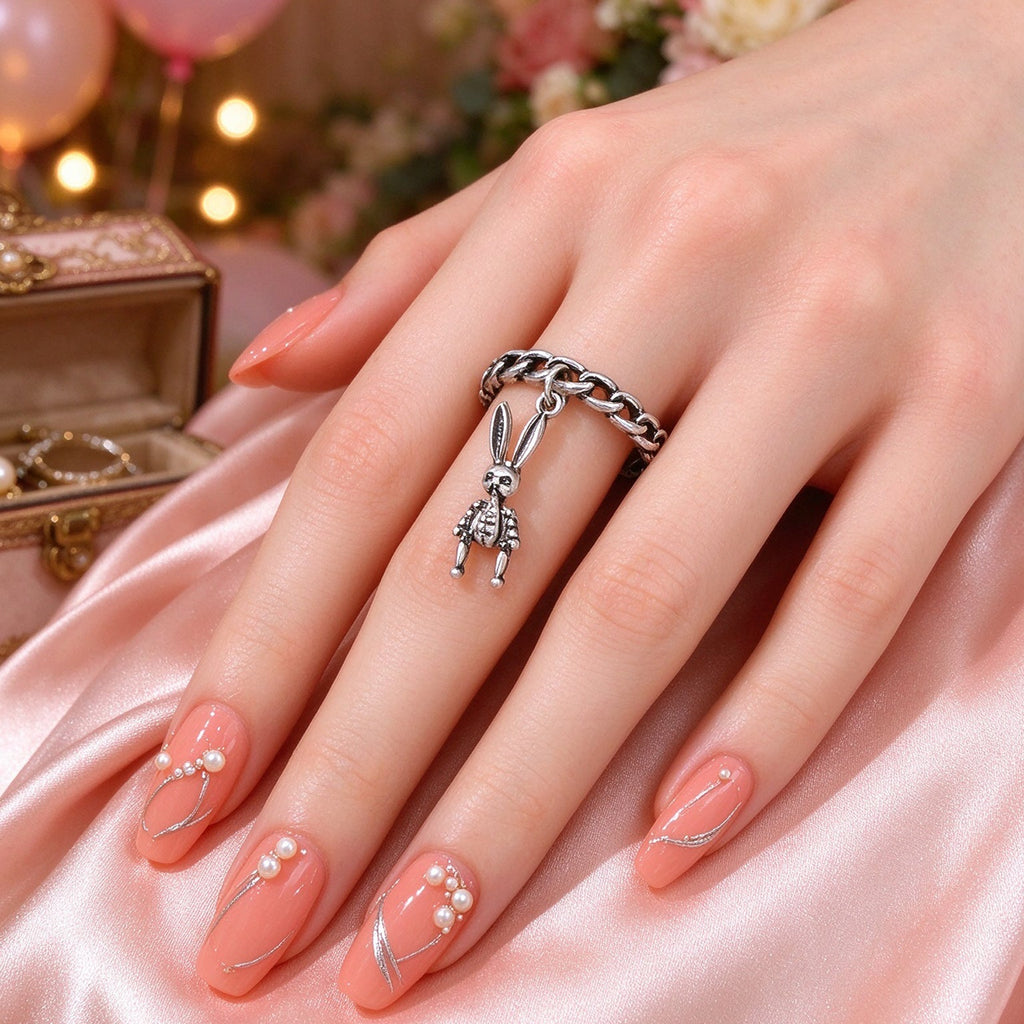 Gothic Antique Silver Skull Rabbit Open Finger Ring Halloween Hip Hop Jewellery-2