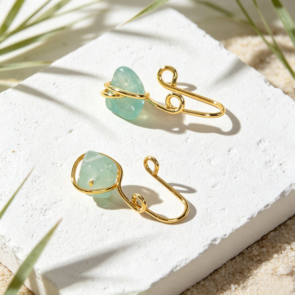 2pcs Gold Faux Gemstones Decor Ear Cuff No Piercing Simple Beach Cartilage Clips-1