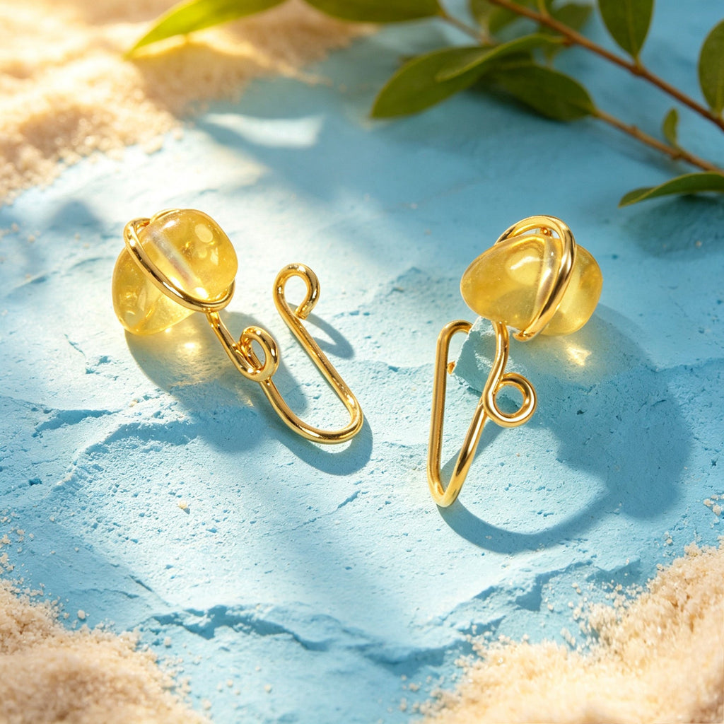 2pcs Minimalist Yellow Crystal Gold Ear Cuff Chic No Piercing Cartilage Ear Clip-3