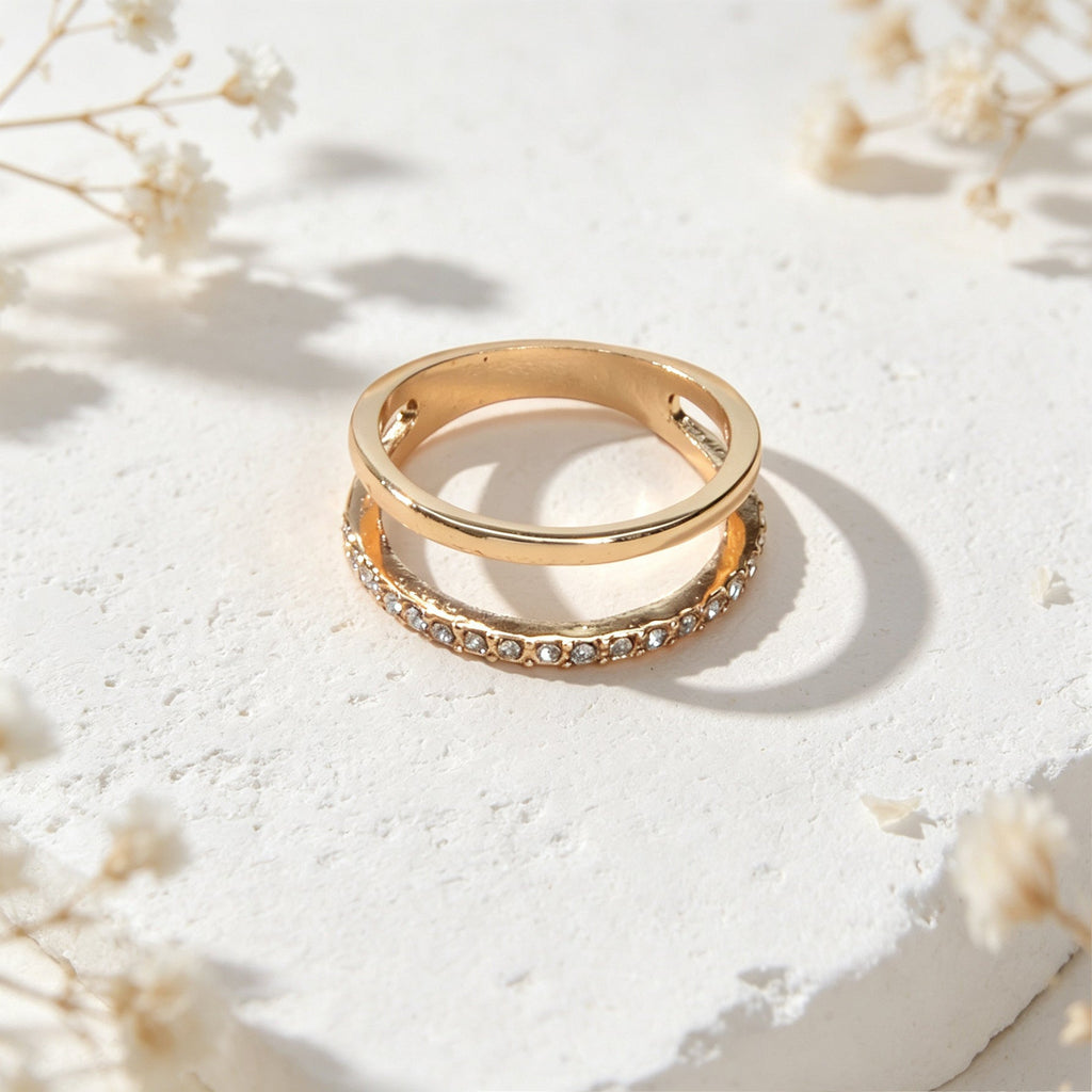 Shiny Rhinestone Gold Layered Finger Rings Daily Office Festival Jewellery Gift-3