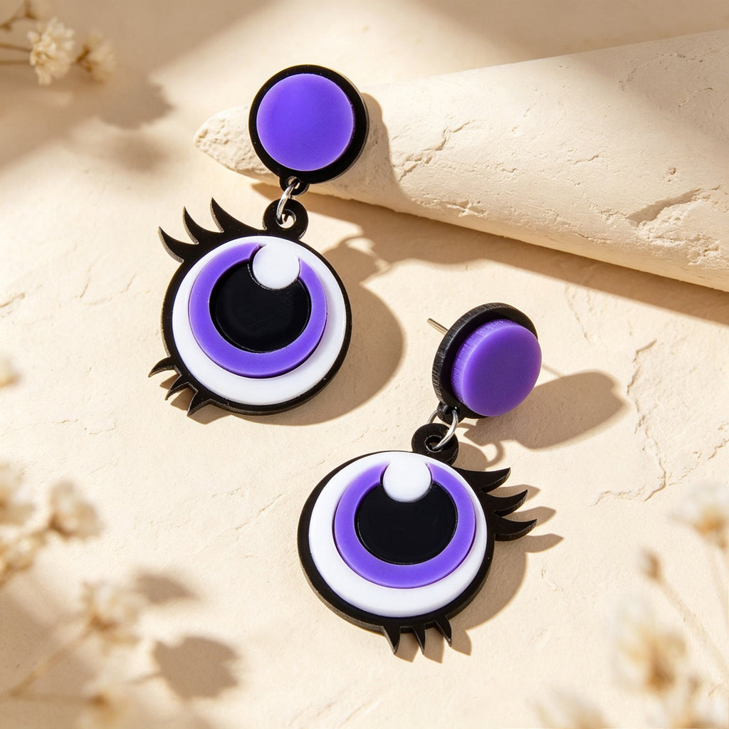 Fun Cartoon Purple Big Eye Acrylic Dangle Earrings Y2K Halloween Party Jewellery-3