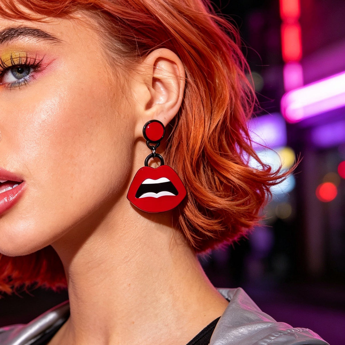 Unique Red Lips Acrylic Dangle Earrings Punk Halloween Party Statement Jewellery-3