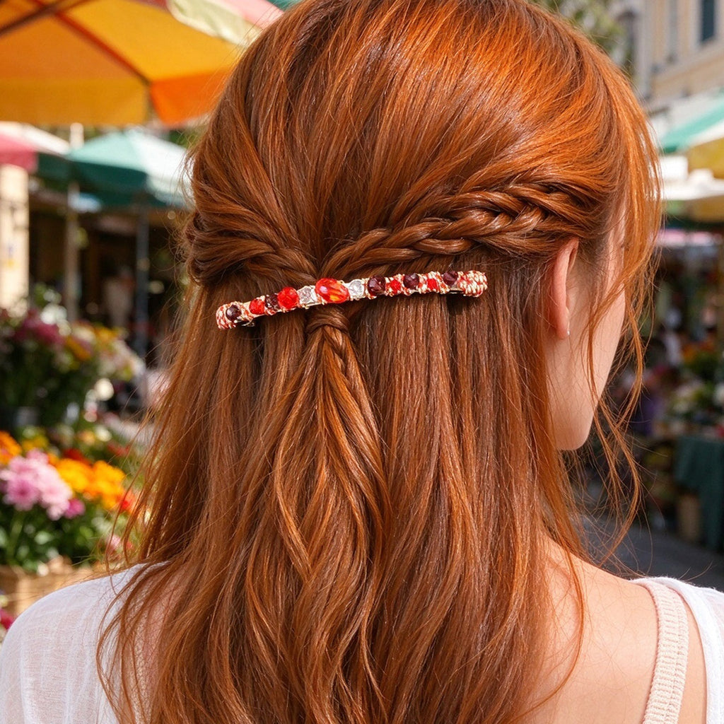 Retro Multicolour Resin Beads Long Hair Clip Beach Vacation Party Hair Accessory-0