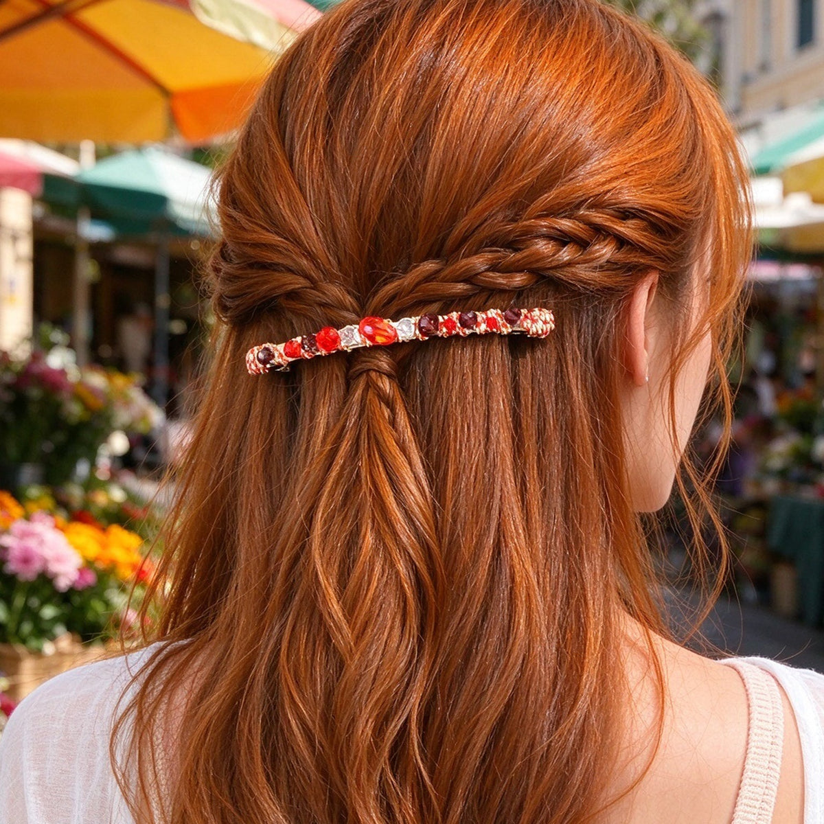 Retro Multicolour Resin Beads Long Hair Clip Beach Vacation Party Hair Accessory-0