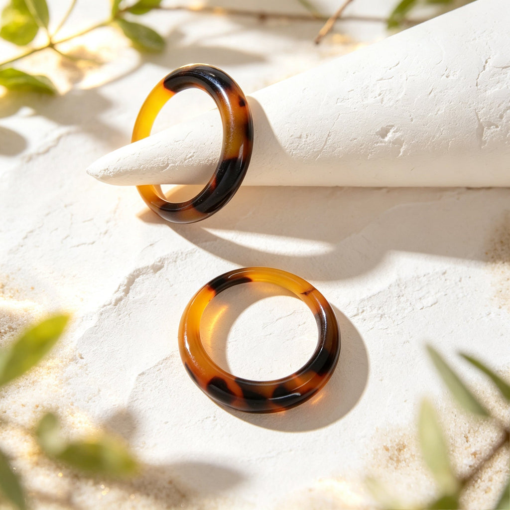 2pcs Vintage Stackable Resin Finger Rings Set Boho Summer Beach Vacation Jewelry-2