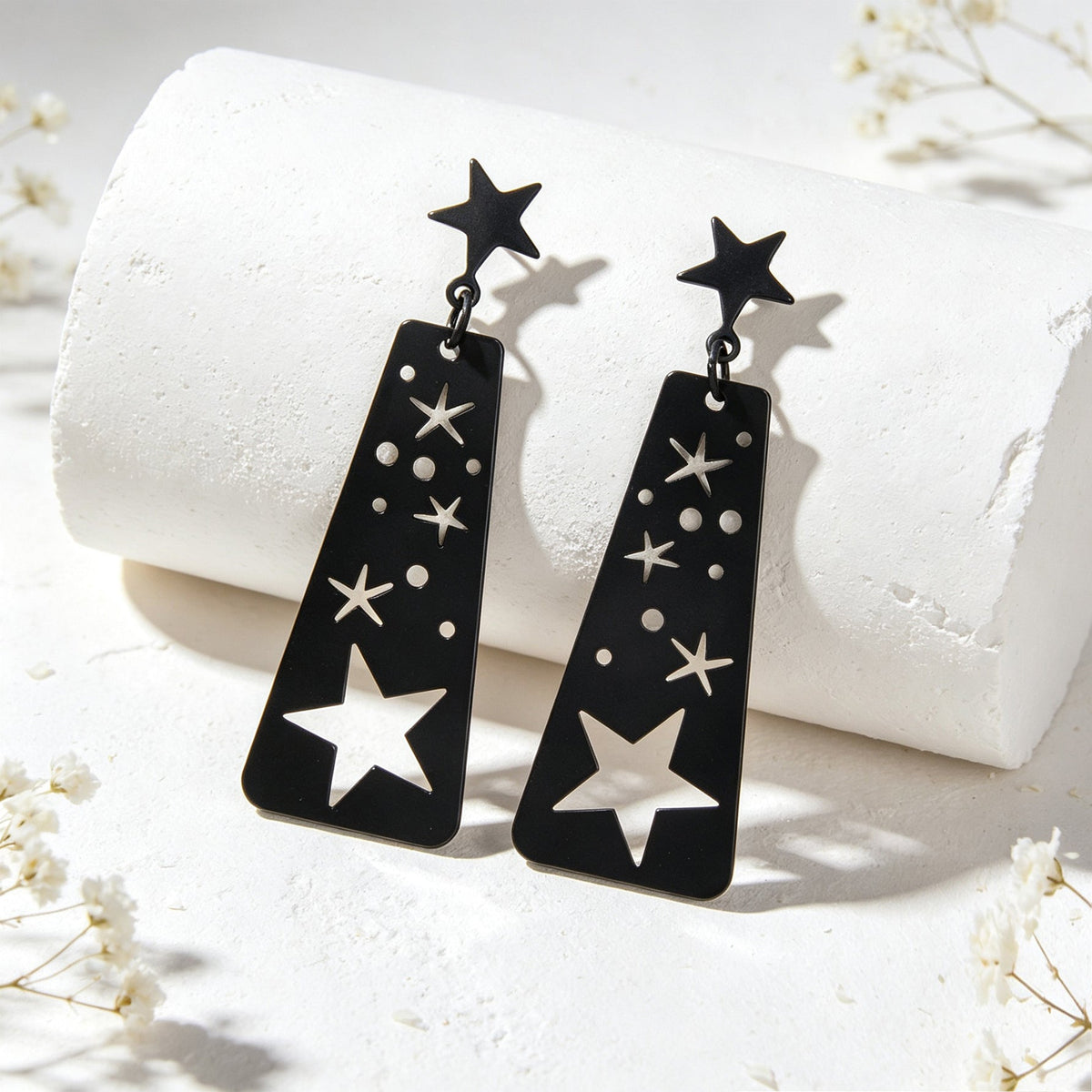 Creative Jewelry Party Black Hollow Star Trapezoid Geometric Long Dangle Earring-2